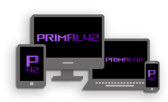 Web Design Wigan showing responsive devices for web sites to display on with Primal42 logo