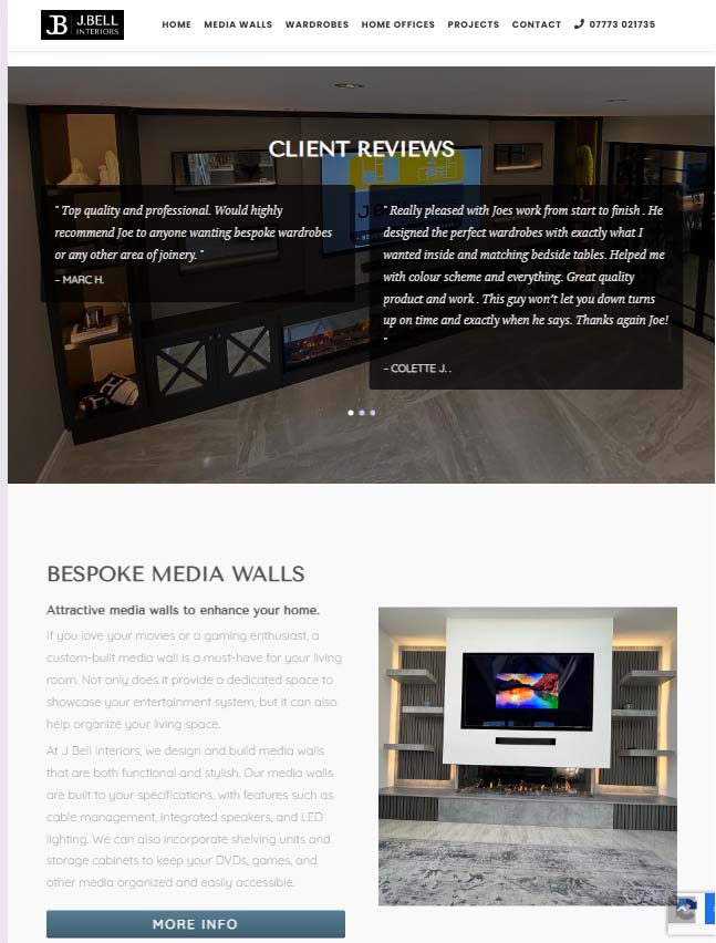 JBell Interiors bespoke media wall project displayed on the website
