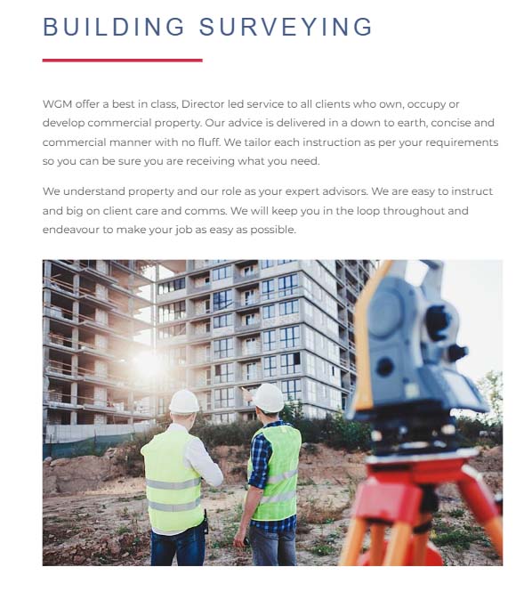 Commercial property project displayed on the WGM Building Consultancy website